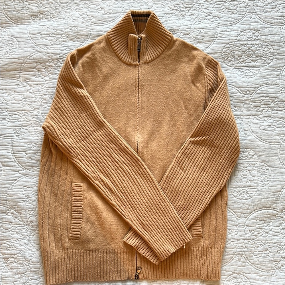 Banana Republic Men's Wool Full-Zip Sweater, Tan, Medium